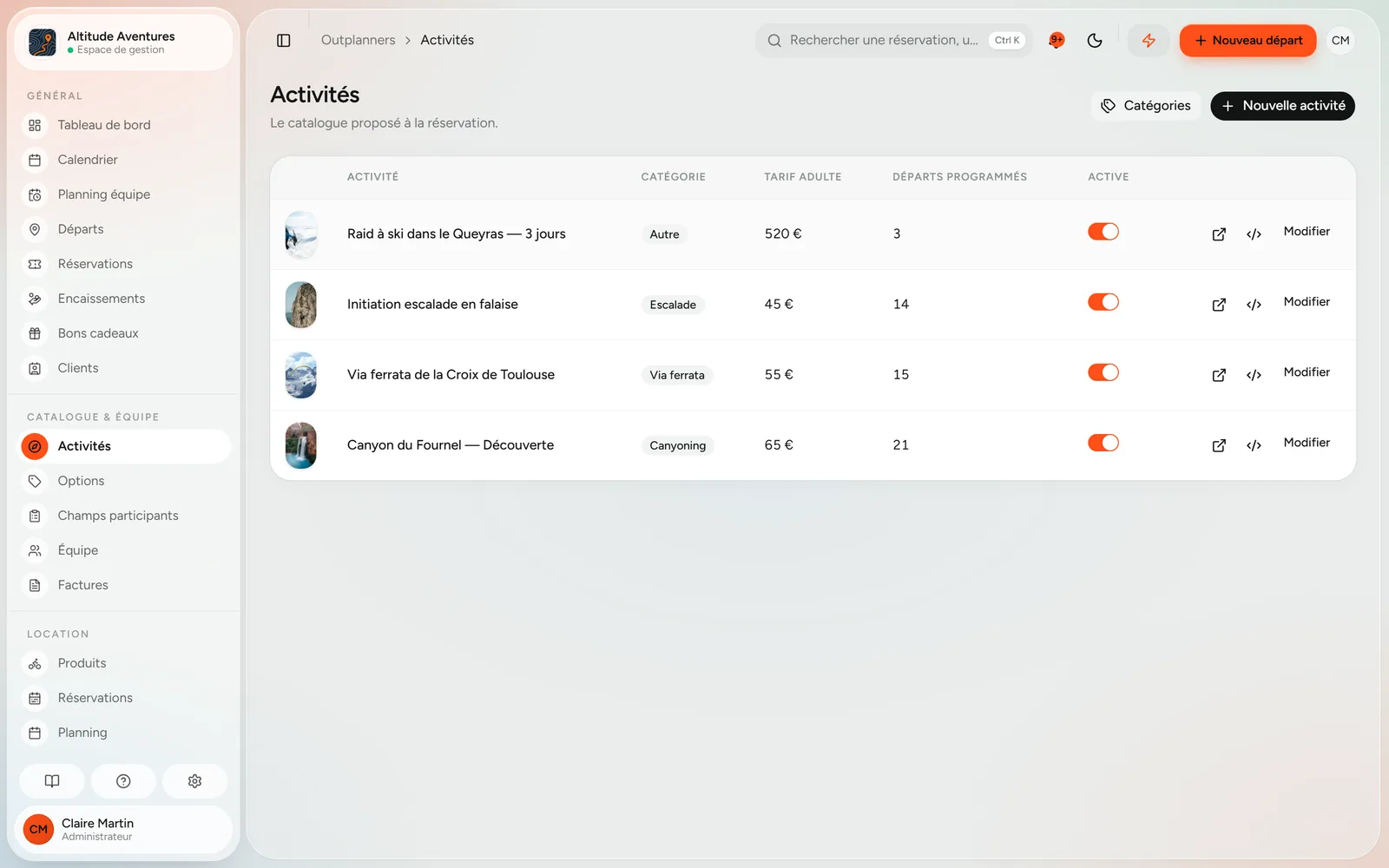 Liste des activités