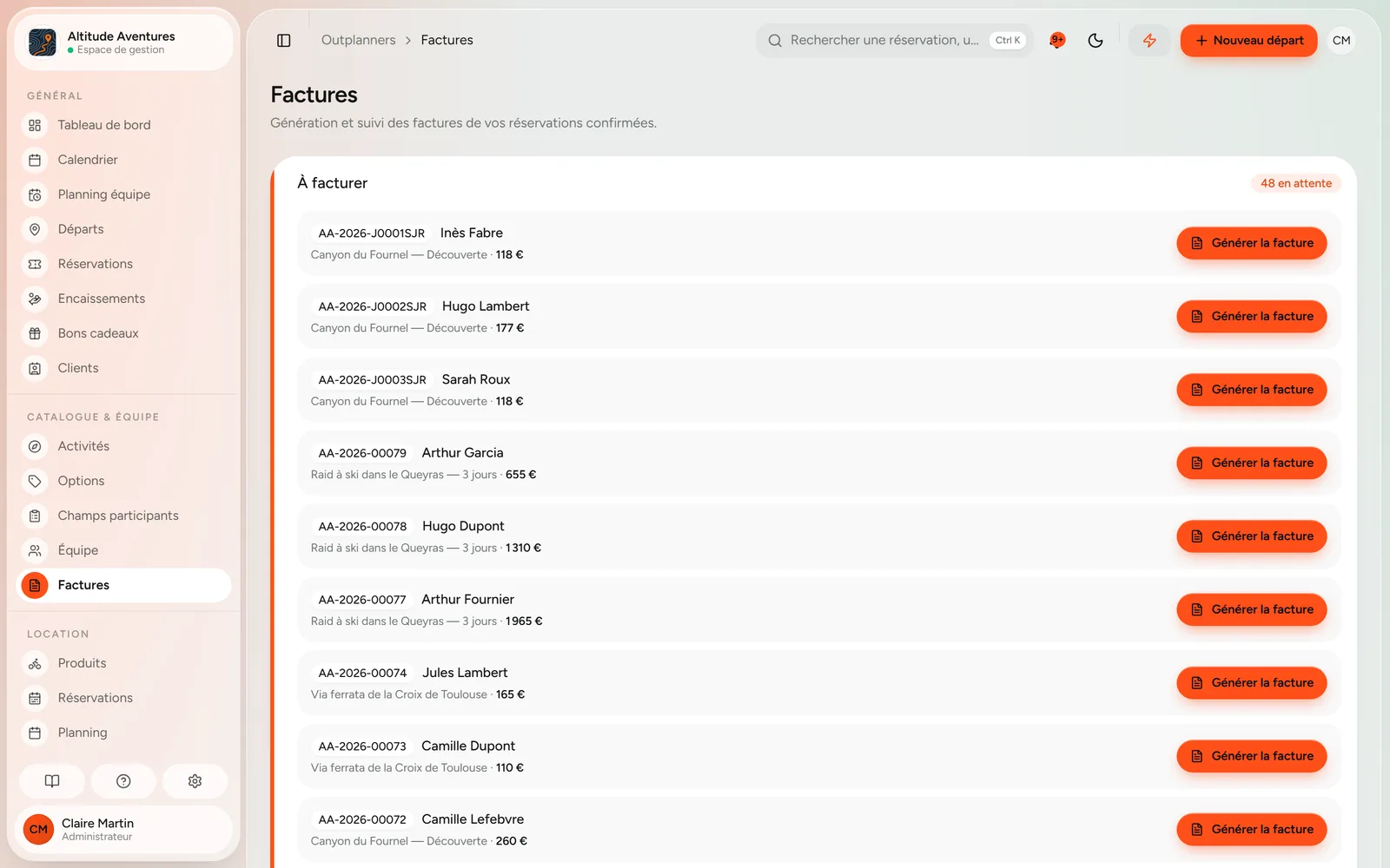Page des factures