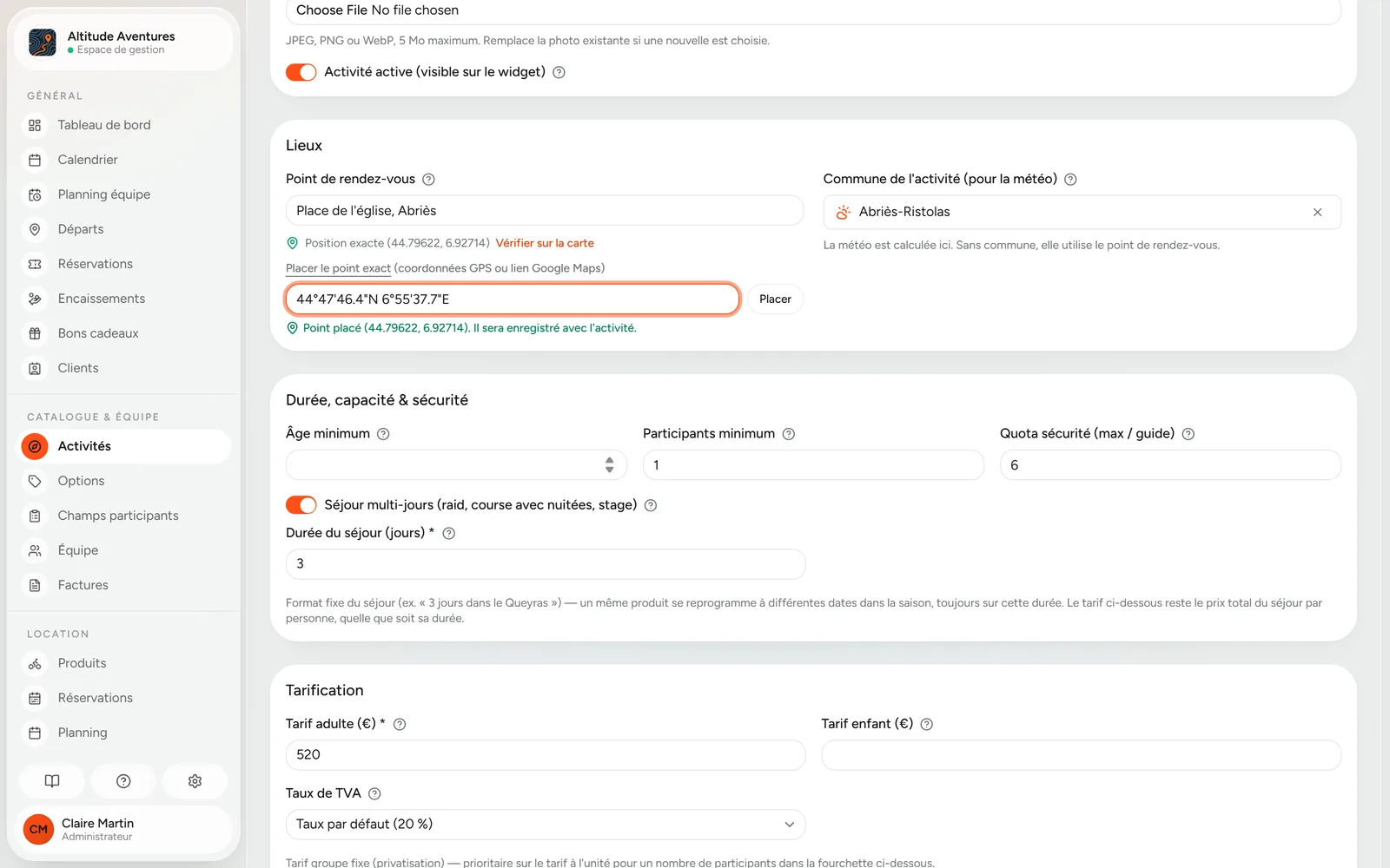 Point de rendez-vous placé à partir de coordonnées GPS